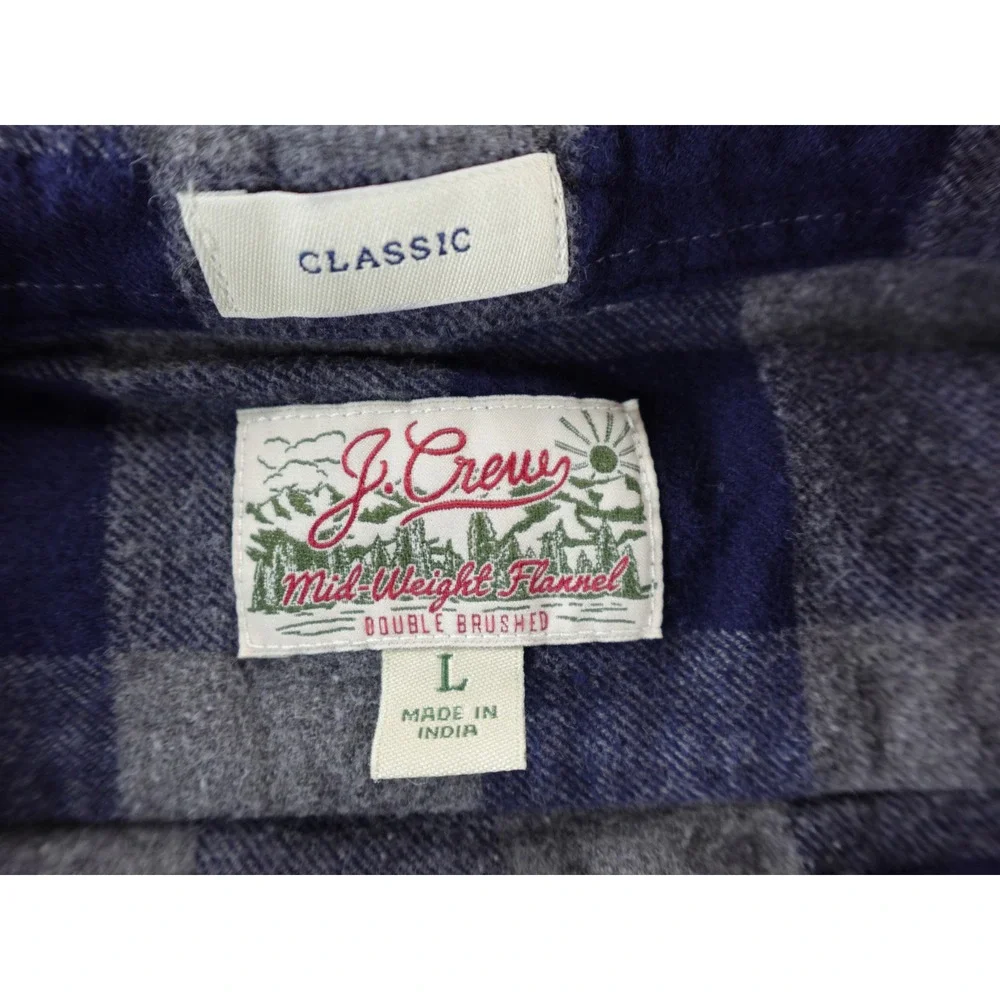 J Crew Classic Flannel‎ Shirt Blue Gray Plaid Double Brushed Long Sleeve Men L